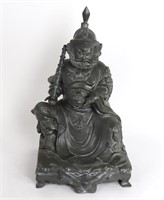 Pewter Style Large Chinese Seated Warrior