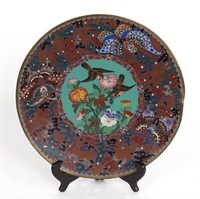Vintage Japanese Cloisonne Plate with Swallows and