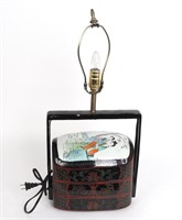 Vintage Chinese Lacquered and Porcelain Lamp