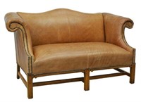 CHIPPENDALE STYLE LEATHER CAMELBACK LOVESEAT