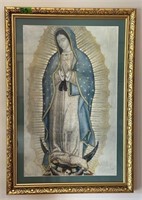 Virgin Mary gold framed picture 27”39”