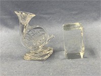 Lot of 2:  glass crystal cube, and a glass French