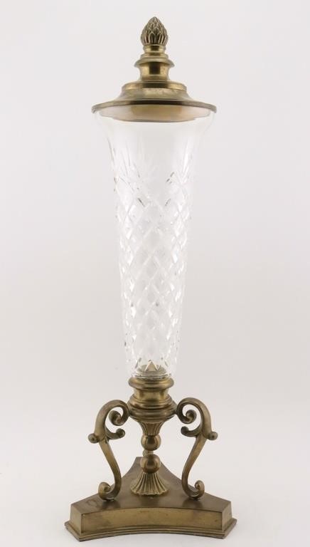 Cut Glass & Brass Vase w/ Cover