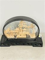 Asian carved cork temple & display - 12 x 17.5"