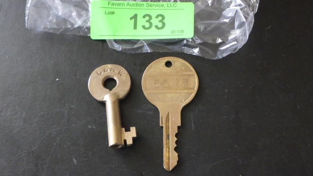 VINTAGE C & NW RAIROAD KEY & ADLAKE BRASS KEY