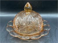 Mosser Glass Butter Dish Pink Domed Round Covered