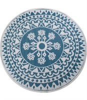 Outdoor Rugs Reversible Woven,5' Round, Blue Rug