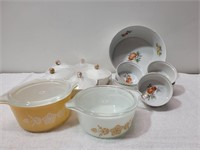 Fruit Souffle Bowls, Pyrex w/Lids& Condiment Bowls