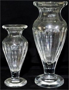 2 Crystal Glass Vases 11"