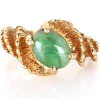 14K YELLOW GOLD AND SPINACH JADE ART DECO RING