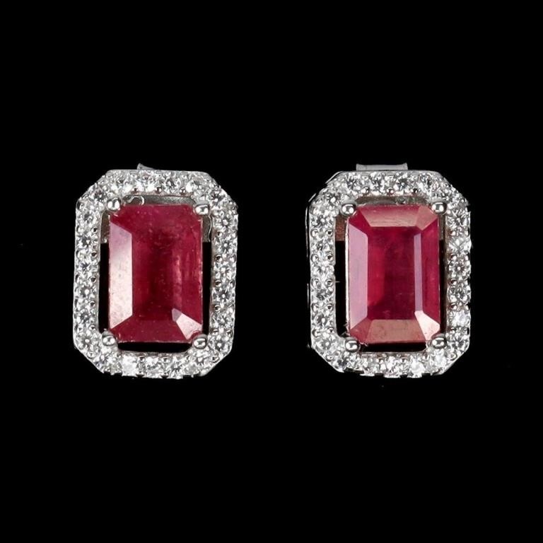 Natural Octagon  Red Ruby Earrings