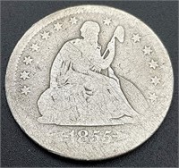 1855 w/ Arrows Seated Liberty Silver Quarter