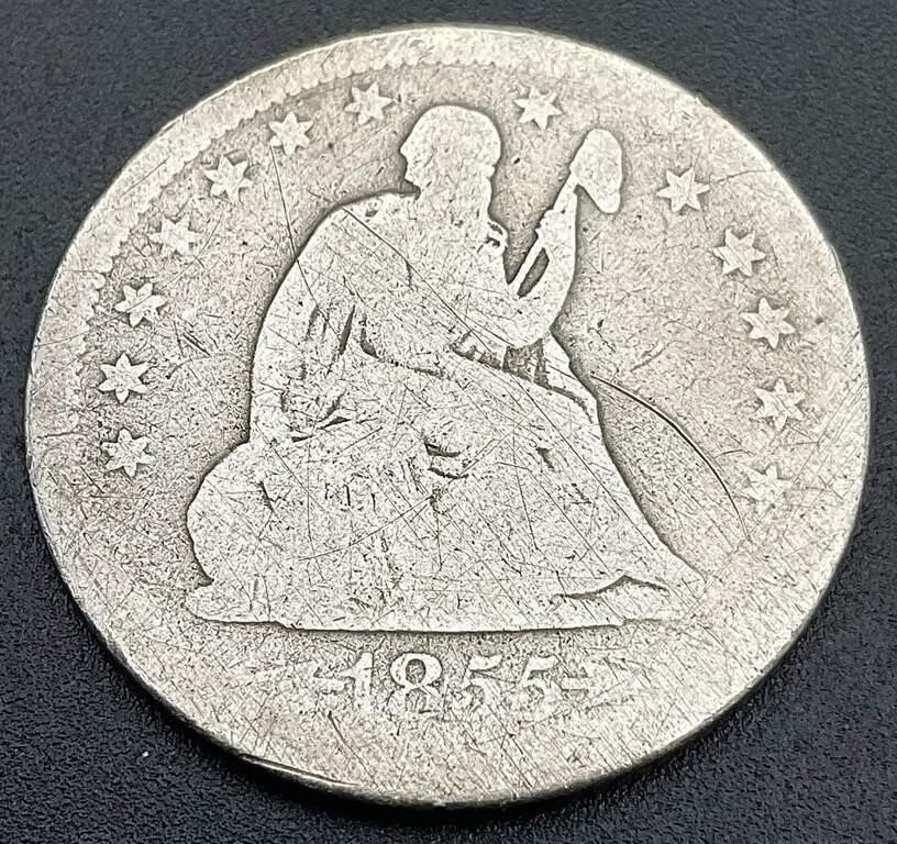 1855 w/ Arrows Seated Liberty Silver Quarter