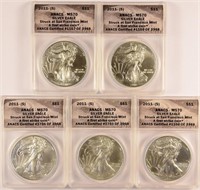 5 Pieces Perfect 2011-(S) Silver Eagles.