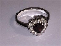 STERLING SILVER 925, RUBY HEART RING SZ 9 RSE SIGN