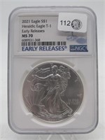 2021 EAGLE S$1 HERALDIC T-1 EARLY RELEASE MS70 NGC