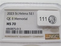 2023 ST. HELENA S$1 QE II MEMORIAL SILVER MS70 NGC