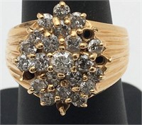 14k Gold And Diamond Cluster Ring