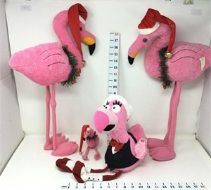 (4) Christmas Flamingos