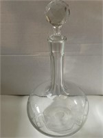 10" Tall Etched Glass Decanter w/ Stopper