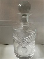 9" Tall Etched Glass Decanter Huge Stopper