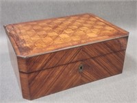 Antique Parquet & Matchbook Veneer Lock Box