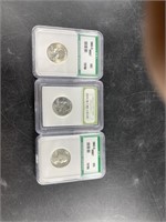 3 Graded silver Washington quarters: 1963 D x2, bo