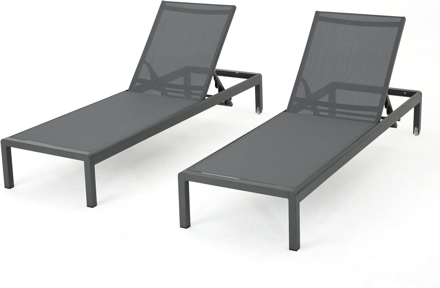 Aluminum Chaise Lounges 2-Pcs Set  Grey