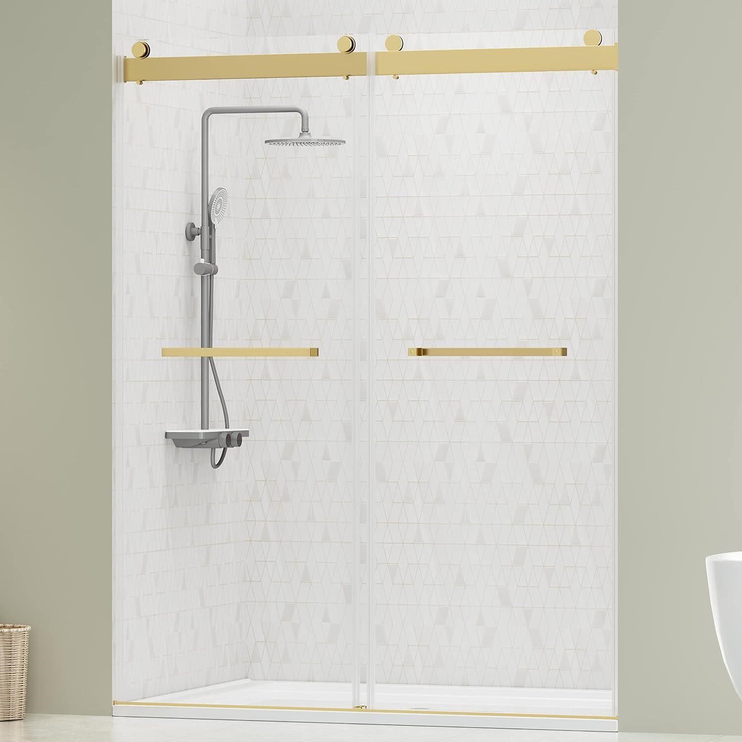 DELAVIN 60Wx75H Shower Door  Frameless  Gold