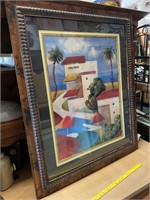 Very large carved frame print of villas