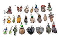 Lot of Sterling & Gemstone Pendants - 24 Pieces.