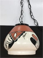 Sandien signed pottery swag lamp