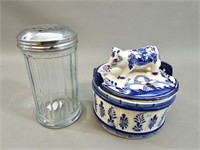 Lot of Delft Cow Bowl & Pizza Cheese Dispenser