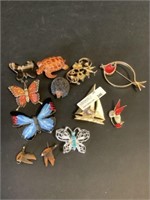 12 vintage retro brooches butterfly etc 2.25"w