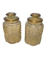 2 Qty Imperial Glass Amber Jars Atterbury Scroll