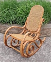 OAK BENTWOOD CANED ROCKING CHAIR, NO SHIPPING