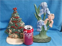 2 Cast Iron Doorstops Christmas tree and Iris by