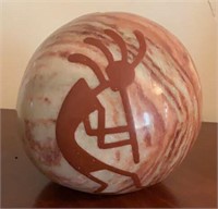 Kokopelli Carved Stone Sphere Candle Holder