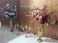 2 golden flower pot , 2 candle holders, brass