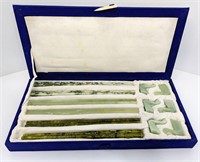 6 Sets of Jade Chopsticks with Duck Rests in Box