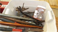 tub of hand tools & aluminum numbers