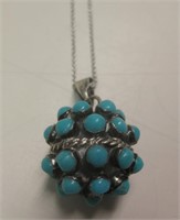 Vtg Zuni Sterling Silver & Turquoise Necklace
