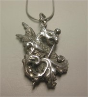 Vtg Sterling Silver Dragon Pendant Necklace