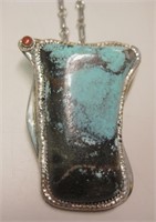 SW Sterling Silver Utah Turquoise & Coral Necklace