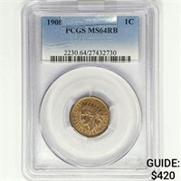 1908 Indian Head Cent PCGS MS64 RB