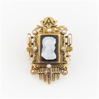 14k Gold & Hardstone Cameo Brooch