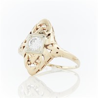 14k Gold Art Deco Navette Diamond Ring