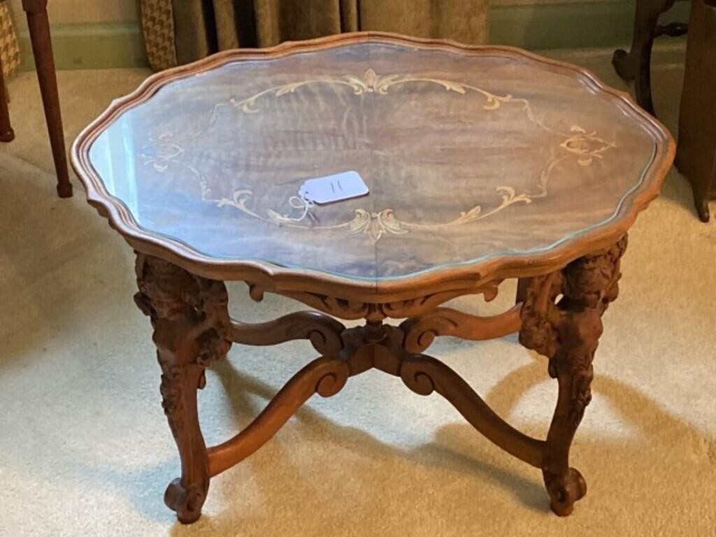 Highly Carved 1930's Table with Glasstop