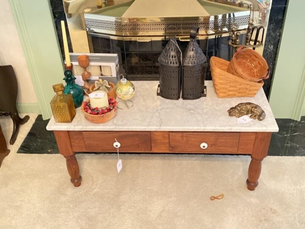 Coffee Table with Marble Top 17"H x 40"W x 16"D