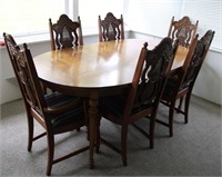 Vintage Solid Wood Table w/ 6 Chairs